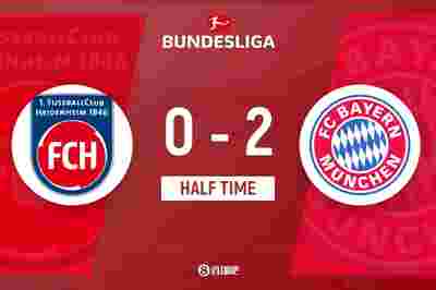半场-拜仁2-0海登海姆 格纳布里传射凯恩低射破门
